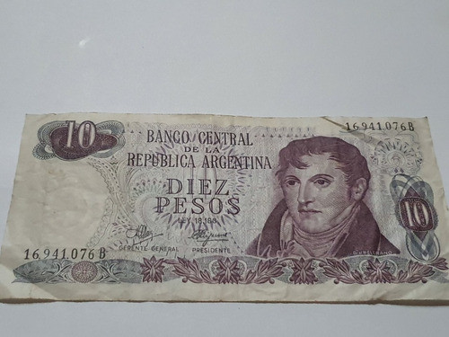 Billete De Diez Pesos Ley Argentinos Serie B 0