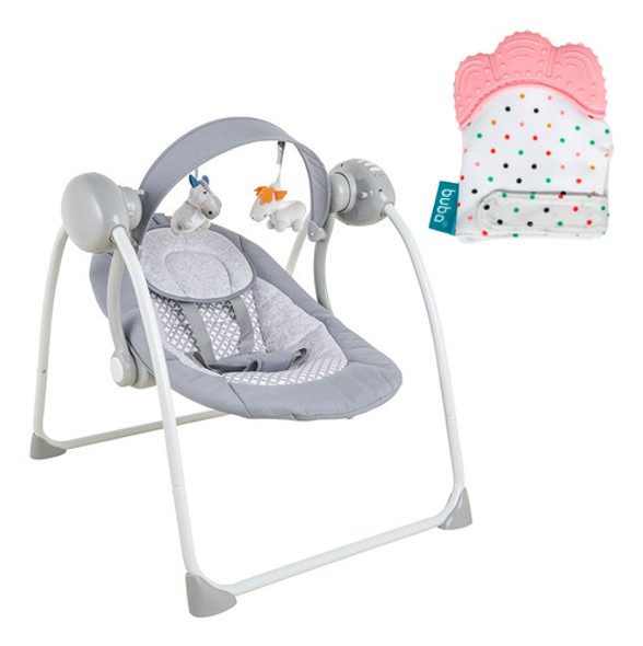 Kit Cadeira De Descanso Mimo Cinza Com Luvinha Mordedor Rosa 0