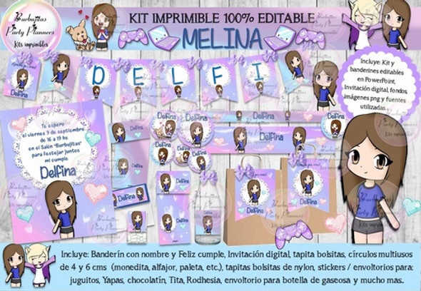 Kit Imprimible Candy Bar Melina Youtuber 100% Editable 0