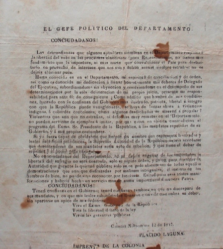 Documento Placido Laguna Departamento De Colonia 1857 0