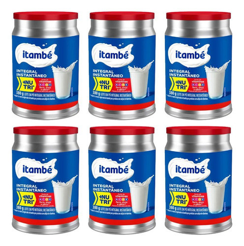 Kit C/6 Leite Em Pó Integral Instantâneo Itambé 380g 0