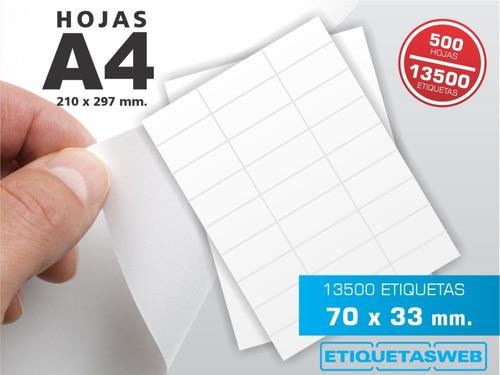 Etiquetas Autoadhesivas Hojas A4 70x33mm Caja X 500 Hojas 0