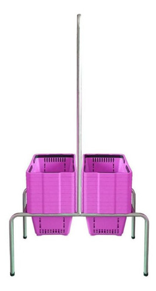 Suporte Para Cestos De Compras Duplo + 20 Cestos D100 Rosa 0