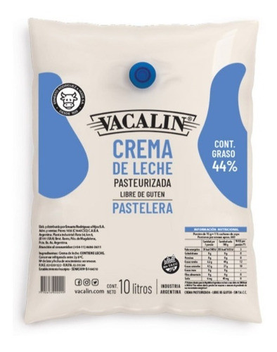 Crema De Leche Vacalin 44% Pastelera X 10lt - Mataderos - 0