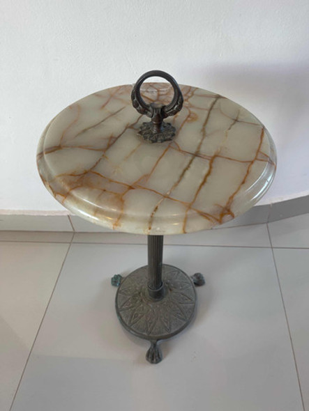 Mesita Antigua Mármol Y Bronce Tipo Arrime Y Fumador 0