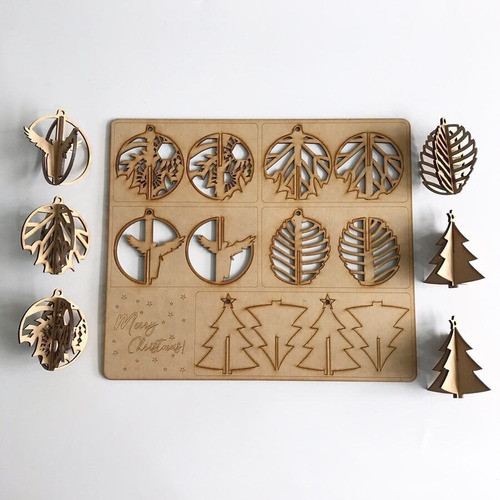 Adornos Navideños X6 Unidades - Mdf 3mm - 9x9 Cm Cada Pieza 1