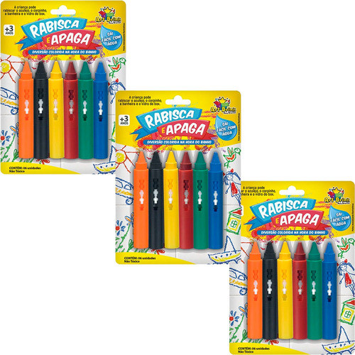 Caneta Giz De Cera Rabisca Apaga X3 Brinquedo Infantil Banho 0