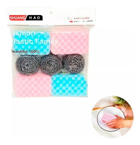 Set X7u Esponja Acero Cocina Clear + Esponja Tradicional 0