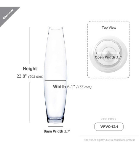 Wgv Jarrón De Vidrio Alto De Bala, Ancho 6  , Altura 24  , ( 1