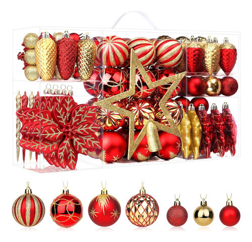 Adornos Navideños Para Arbol Colgantes Rojos Dorados 106 Uni 0