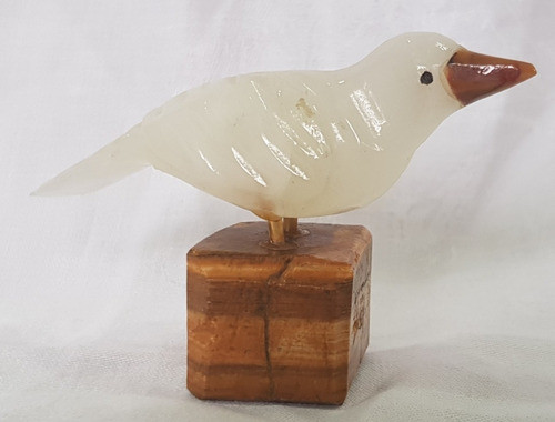 Antiguo Adorno Pajaro Cuarzo Blanco Miniatura Madera B10 0