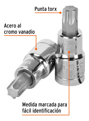 Dado Punta Tubo Torx Cuadrado 1/2 T-55 Truper 13440 1