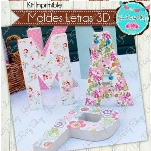 Kit Imprimible Letras 3d Moldes Alfabeto Divinas 0