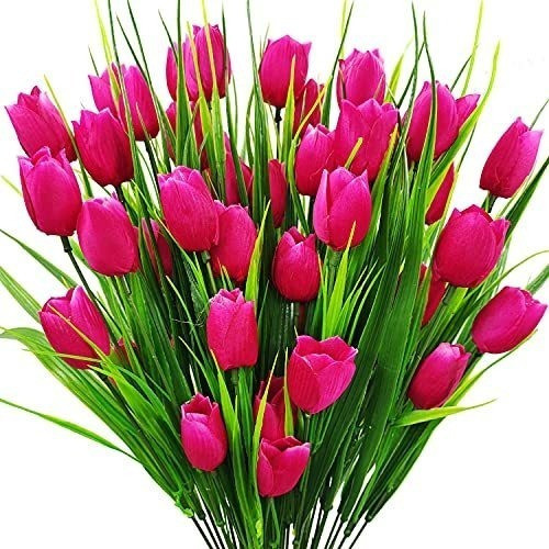 Tulipanes Artificiales X8ramos (5tallos-flores C/u) Fucsia 0