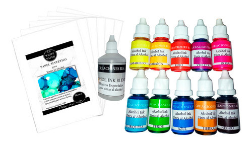 Tintas Alcohol Ink Artefluido 10 Colores + Activador + Hojas 0