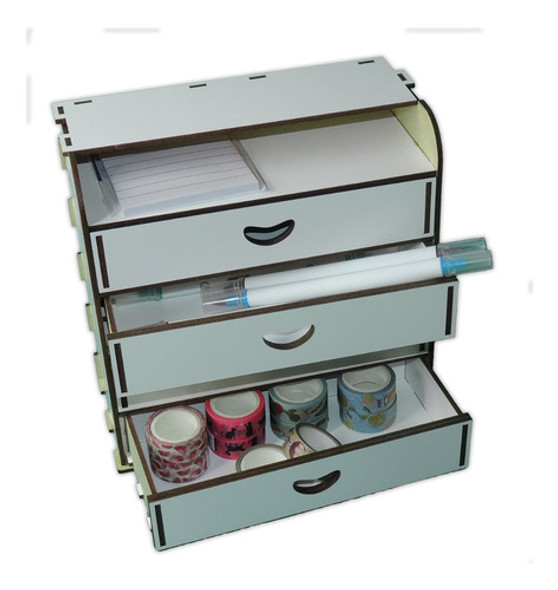Organizador Escritorio C/ Cajoncitos  Mdf Fibroplus Blanco 1