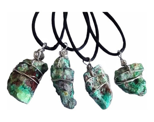 Collar Crisocola Piedra Natural. Acero, Cordón Regulable 0