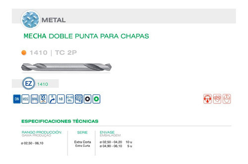Mecha Din 1897 Doble Punta Hsse Diam 3.75 Mm P/taladro 0