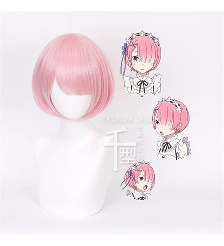 Peluca Rosa Rem Ram Anime Cosplay Kanekalon + Red Regalo! 0