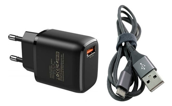 Cargador De Pared Con Salida Usb Qc3.0 + Cable Micro Usb 0