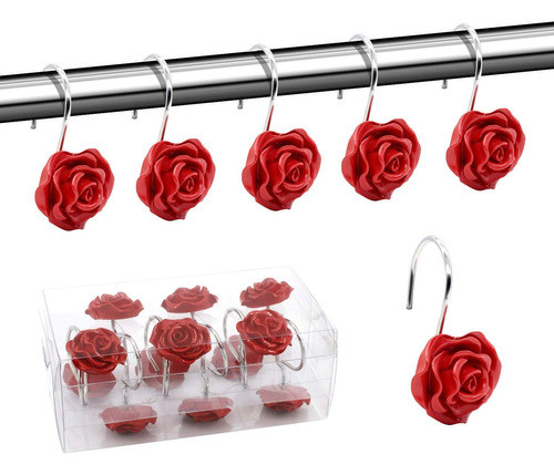 Ganchos Para Cortinas De Ducha Decorativos 12un Rosa Roja 0