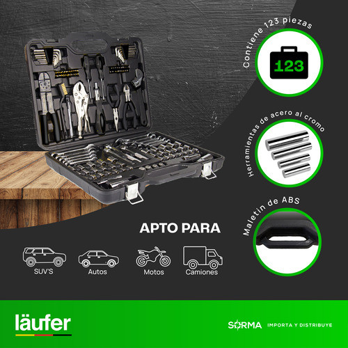 Juego De Llave Tubo123 Piezas Laufer Cr Vanadio Auto Camión 1