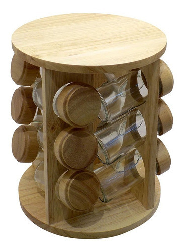 Especiero Giratorio 12 Frascos Porta Condimento Madera 0