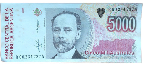 Billete Argentina 5000 Australes Reposición Bottero 2867a 0