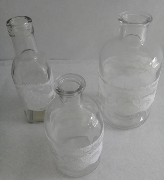Set X 3 Frascos De Farmacia Vintage Con Detalle De Puntillas 1