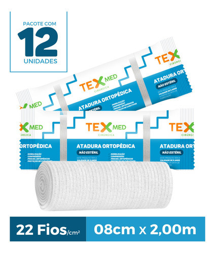 Atadura Ortopédica Faixa Elástica 08cmx2,00m Kit 12 Unidades 1