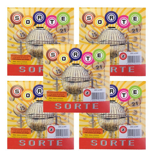 5 Blocos De Bingo Cartela 100 Folhas 10x10,5cm 0