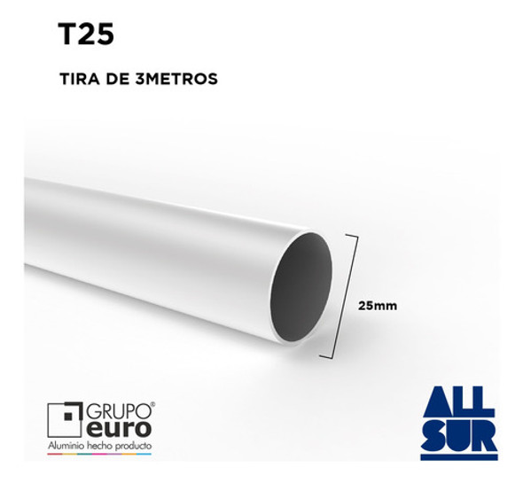 Perfil Tubo Aluminio 25 Mm Anodizado X 3 Mts T25 Grupo Euro 1