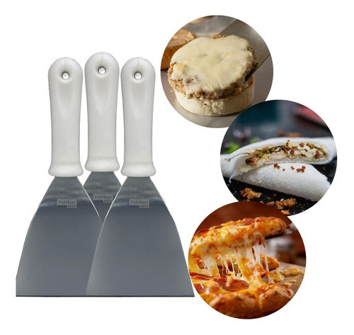 Kit 3 Espátulas Reta Inox Hambúrguer Chapeiro Lanche Pizza 0