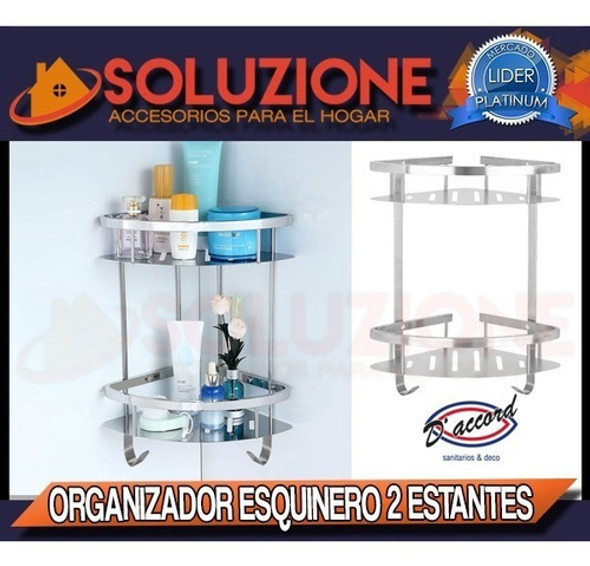 Organizador Baño 2 Estantes Esquinero Acero Inoxidable Deco 1