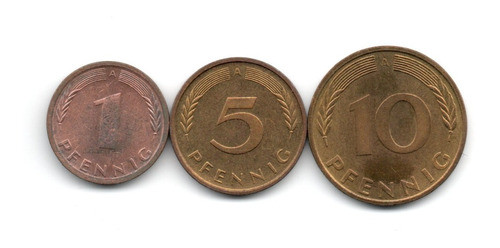 Alemania Federal Lote 3 Monedas 1, 5 Y 10 Pfennig Año 1994 A 0