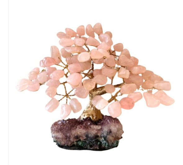 Árvore De Quartzo Rosa Na Drusa De Ametista - 90 Cristais 0