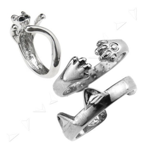 3 X La Forma Del Gato Patas Orejas Anillos En Plata Plateado 0