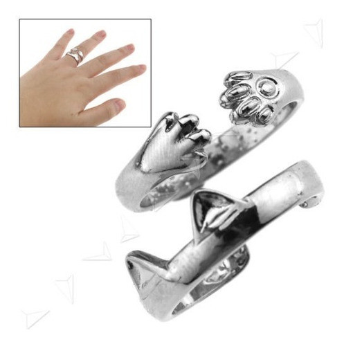 3 X La Forma Del Gato Patas Orejas Anillos En Plata Plateado 1