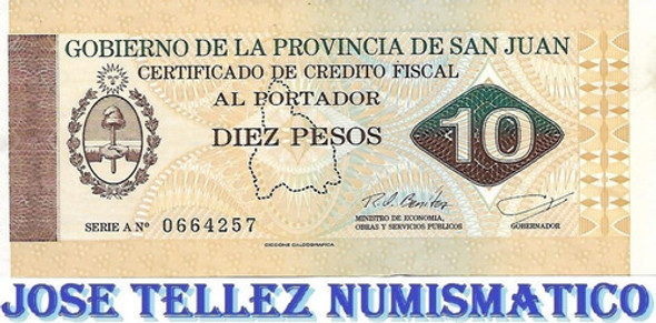 Ec# 427 Bono 10 Pesos San Juan Serie A Ex+ Palermo 0