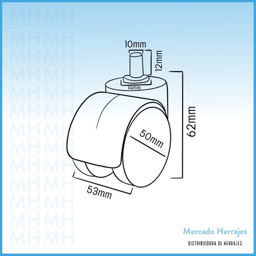 Rueda Dual Pvc 50mm Con Perno Liso Ideal Sillas X 4 Unidades 1