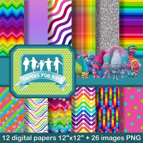 Kit Imprimible Trolls 2  - Fondos 12 - 26 Clipart  Ver Promo 1