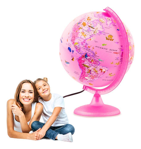 Globo Terrestre Rosa Infantil Iluminado Led Pink Zoo 25 Cm 1