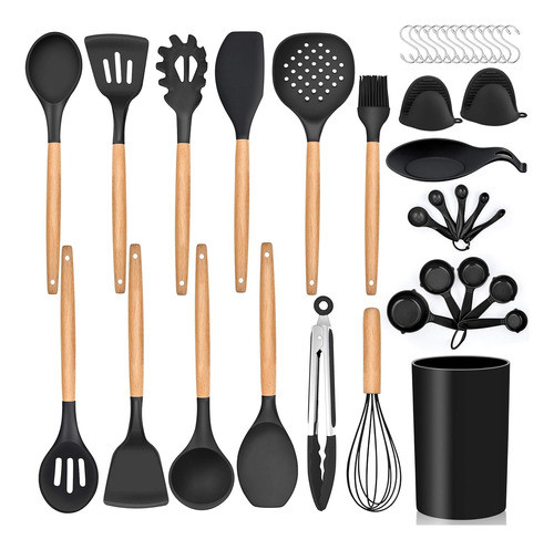 Juego Utensilios Cocina 38pzas Resistentes Al Calor Negro 0
