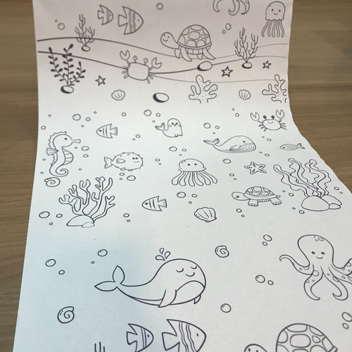 Bobina De Papel Para Colorir E Pintar - Animais Fundo Do Mar 1