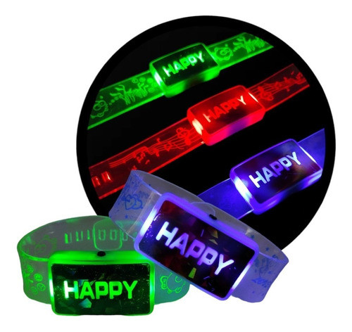 Pulseras Brazalete Happy Led Silicona Cotillon Luminoso X15 0