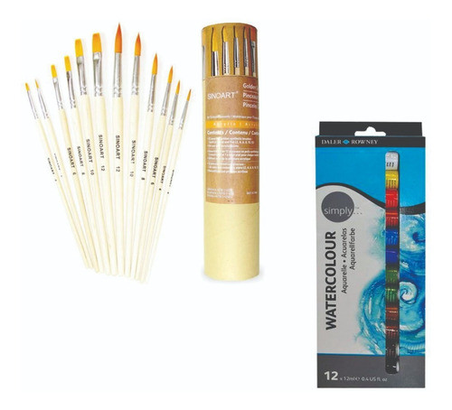 12 Bisnagas  Aquarela Daler Rowney Inglaterra +12 Pinceis 0