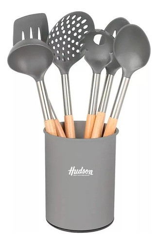 Set 6 Utensilios Nylon Y Bambú Con Holder Hudson Original 0