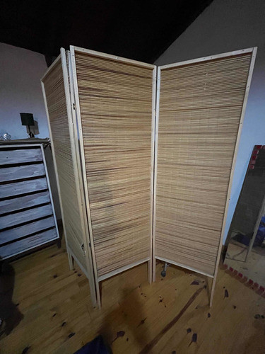 Biombo De Madera Y Mimbre 0