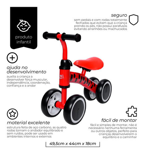 Andador Vermelho Bike Bicicleta Equilíbrio Infantil 1
