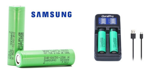 Cargador + 2 Pilas Samsung 18650 3.7v 2500 Mah 20a- Fact A/b 0